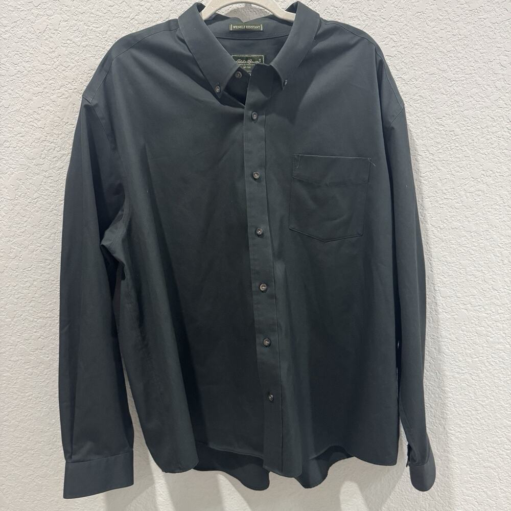 Eddie Bauer Wrinkle Resistant Button Down Shirt Mens XXL Dark Green Long Sleeve